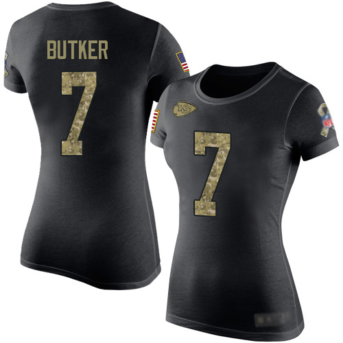 Women Football Kansas City Chiefs #7 Butker Harrison Black Camo Salute to Service T-Shirt